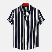 voordelige heren overhemd met knopen-Voor heren Overhemd Zomer overhemd Normaal shirt Overhemd met knopen Gestreepte shirts Zwart blauw Rood Groen Korte mouw Gestreept Strijkijzer Vakantie Straat Kleding Katoen Katoenmix Modieus Casual