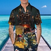 economico Camicia vintage-Per uomo Teschi Costumi da pirata Camicia Camicia con bottoni Manica corta Tropicale Sportivo Streetwear Informale Spiaggia Estate Primavera Collo ripiegabile Stampa Bottone giù Giallo