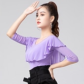 economico Top e Set-Balli latino-americani Abbigliamento sportivo Calzamaglia / Pigiama intero Con balze Con ruche Colore Puro Per donna Prestazioni Addestramento Mezza manica Alto Misto cotone