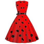 tanie stroje-damska linia a rockabilly sukienka groszki sukienka rozkloszowana sukienka rozkloszowana z zestawem akcesoriów lata 50. 60. retro vintage z opaską na głowę szyfon szalik kolczyki okulary kocie