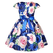 cheap Casual Dresses-Kids Girls' Dress Flower Dress Flower Short Sleeve Anniversary Party Tie Knot Bow Adorable Princess Sweet Polyester Knee-length Skater Dress Pleat Dress Floral Dress Summer Spring 4-13 Years