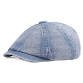 tanie Czapki męskie-Męskie Beret Kapelusz gazeciarza Czarny Niebieski Jeans Moda miejska Elegancki Codzienny Na zewnątrz Codzienny Wyjściowe Równina Filtr przeciwsłoneczny