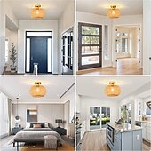 economico Supporti da incasso e semi incasso-plafoniera a led in rattan boho apparecchi di illuminazione a soffitto, plafoniera a semi incasso in rattan con paralume a gabbia intrecciata a mano, plafoniera moderna per corridoio cucina camera da