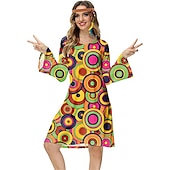 cheap Outfits-Hippie Retro Vintage 1970s Disco Dress Women&#039;s Costume Vintage Cosplay Party &amp; Evening Long Sleeve Dress Masquerade