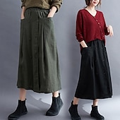 cheap Plain Skirts-Women&#039;s Skirt A Line Long Skirt Linen Skirts coastal grandma style Basic Casual Long Midi Skirts Solid Colored Pocket Split Ends Street Daily Black Brown Green Apricot Spring &amp; Summer Cotton Linen