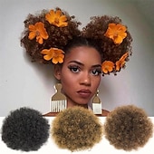 olcso Frufruk-ombre szürke afro puff húzózsinór lófarok természetes pergő göndör lófarok hajhosszabbítás fekete nőknek afro-amerikai rövid kócos lófarok zsinór