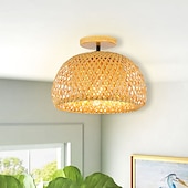 economico Supporti da incasso e semi incasso-plafoniera a led in rattan boho apparecchi di illuminazione a soffitto, plafoniera a semi incasso in rattan con paralume a gabbia intrecciata a mano, plafoniera moderna per corridoio cucina camera da