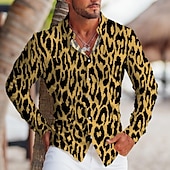 billiga Djurmönster-Herr Leopard Skjorta Knapp upp skjorta Långärmad Tropisk Mode Designer Utomhus Ledigt Dagligen Höst vinter Nedvikt Mönster Button-Down Vit Gul Blå Grön