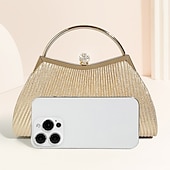 abordables Pochettes et sacs à main de soirée-sac à main de soirée élégant en or pour femme – sac à main métallique plissé avec poignée en strass pour femme, mariage, fête et événements officiels