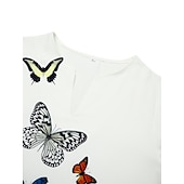 billige Kunst og Design Kjole-Kvinners Maxi Kjole Shift Kjole Sving Kjole Lang Kjole Grønn Blå Grå Hvit Svart Lang Ermeløs Fjær Sommerfugl Lomme Print Sommer Vår V Utringning Stilfull Fritids Kjole 2023 S M L XL XXL XXXL 4XL 5XL