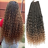 cheap Crochet Hair-Crochet Box Braids Curly Ends 144 Strands 22 Inch Bohomian Crochet Braids Box Braids 3X Goddess Box Braids Crochet Hair Synthetic Crochet Braids Hair Extensions