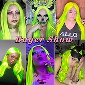 abordables Pelucas de fiesta-Pelucas verdes peluca sintética larga recta verde irlandés resistente al calor sin frente de encaje con cabello de bebé peluca sin pegamento para fiesta de San Patricio cosplay para mujeres de moda