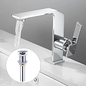 cheap Classical-Waterfall Bathroom Sink Mixer Faucet Brass, Single Handle Basin Taps One Hole Faucets with Hot and Cold Hose, Waterfall Spout Brass Bath Tap Chrome Black Gold Grey