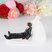 voordelige Bruiloftdecoraties-valentijnscadeau bruiloft hars cake topper mode cake topper poppen bruid en bruidegom hars beeldjes ornament bruiloft decor 13*10cm