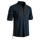 Χαμηλού Κόστους Business Casual-Ανδρικά λινό πουκάμισο Καλοκαιρινό πουκάμισο Casual πουκάμισο Πουκάμισο παραλίας Διακοπών Διακοπές Καθημερινά Γαλάζιο Μαύρο Χακί Σκούρο γκρι Κοντομάνικο Όρθιος γιακάς Ρούχα