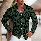 billiga Djurmönster-Herr Leopard Skjorta Knapp upp skjorta Långärmad Tropisk Mode Designer Utomhus Ledigt Dagligen Höst vinter Nedvikt Mönster Button-Down Vit Gul Blå Grön