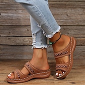 cheap Casual Sandals-Women&#039;s Dark Brown Slip-On Comfort Sandals with Arch Support and Cutout Straps, Casual Orthopedic Slide Shoes for Walking, Travel, and Daily Wear