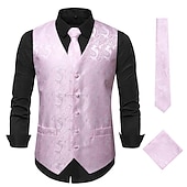 cheap Tops-Men&#039;s Vest Tie Set Paisley Floral Jacquard Necktie Pocket Square 3PCS Waistcoat Retro Vintage Rococo for Suit or Tuxedo Wedding Party Masquerade