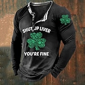 olcso Szent Patrik napi pólók-St. Patrick&#039;s Day férfi henley ing póló grafikus lóhere Henley ruházati ruházat 3D print napi St. Patrick&#039;s Day hosszú ujjú legombolható print divattervező
