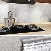 cheap Wallpaper-1pc Kitchen Backsplash Wallpaper, Peel And Stick, Aluminum Foil Contact Paper, Self-Adhesive Oil-Proof Heat Resistant Wall Sticker, For Countertop, Drawer Liner, Shelf Liner