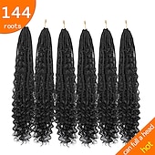 cheap Crochet Hair-Crochet Box Braids Curly Ends 144 Strands 22 Inch Bohomian Crochet Braids Box Braids 3X Goddess Box Braids Crochet Hair Synthetic Crochet Braids Hair Extensions