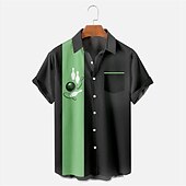 billige Herre bowling skjorte-Herre Bowlingball Skjorte Bowlingskjorte Skjorte med knapper Kortermet Tropisk Mote Hawaiisk utendørs Strand Sommer Vår Aftæpning Trykt mønster Knapp ned Gul Rød Blå Grønn Grå