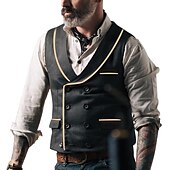cheap Men&#039;s Vest-Men&#039;s Vest Gilet Wedding Business Daily Business Casual Spring Fall Pocket Polyester Breathable Plain Double Breasted Turndown Regular Fit Black Vest