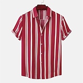 voordelige heren overhemd met knopen-Voor heren Overhemd Zomer overhemd Normaal shirt Overhemd met knopen Gestreepte shirts Zwart blauw Rood Groen Korte mouw Gestreept Strijkijzer Vakantie Straat Kleding Katoen Katoenmix Modieus Casual