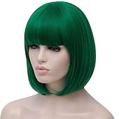 preiswerte Kostümperücke-grüne Perücken für Frauen 12&#039;&#039; kurze grüne Bob-Perücke mit Pony natürliche synthetische weiche Perücke süße farbige Perücken für St. Patrick&#039;s Day Party Halloween St. Patrick&#039;s Day Perücken