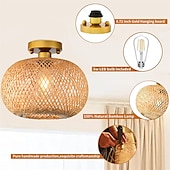 economico Supporti da incasso e semi incasso-plafoniera a led in rattan boho apparecchi di illuminazione a soffitto, plafoniera a semi incasso in rattan con paralume a gabbia intrecciata a mano, plafoniera moderna per corridoio cucina camera da