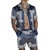 billiga Set med tryckta skjortor för män-Herr Blommig 2st Skjortor Set Hawaii skjorta Kortärmad Nedvikt Mode Hawaiisk Designer Utomhus Strand Semester 3D-utskrift Button-Down Sommar Vår Marinblå