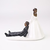 voordelige Bruiloftdecoraties-valentijnscadeau bruiloft hars cake topper mode cake topper poppen bruid en bruidegom hars beeldjes ornament bruiloft decor 13*10cm