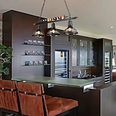 abordables Diseño de línea-luces de mesa de billar lámpara de mesa de billar lámpara de casa de campo, loft industrial 3 cabezas accesorios de iluminación de cocina de hierro tapa de olla pantalla de vidrio, decoración de