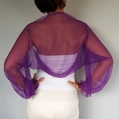 voordelige bruiloft gast wraps-Mesh Bolero Lange Puff Rimpelingen Mouw Doorzichtige Cover Up Shrug Tulle Bolero Bruids Organza Bruiloft Gast Mode Dames Wrap Zonbescherming All-Match Lente  Zomer jurk om indruk te maken