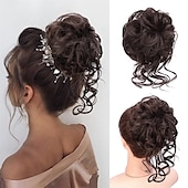 abordables Chignons-chignon désordonné morceau de cheveux chouchou ébouriffé extensions de cheveux chignon chignon bouclé ondulé queue de cheval synthétique chignon pour femmes filles