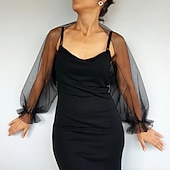 voordelige bruiloft gast wraps-Mesh Bolero Lange Puff Rimpelingen Mouw Doorzichtige Cover Up Shrug Tulle Bolero Bruids Organza Bruiloft Gast Mode Dames Wrap Zonbescherming All-Match Lente  Zomer jurk om indruk te maken