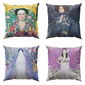 levne Vintage styl-slavný obraz oboustranný povlak na polštář 4ks gustav klimt měkký dekorativní čtvercový povlak na polštář povlak na polštář do ložnice obývací pokoj pohovka gauč křeslo