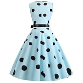 tanie stroje-damska linia a rockabilly sukienka groszki sukienka rozkloszowana sukienka rozkloszowana z zestawem akcesoriów lata 50. 60. retro vintage z opaską na głowę szyfon szalik kolczyki okulary kocie