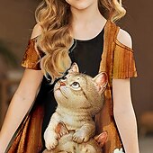 זול שידה מצוירת בתלת מימד-שמלת ילדות קטנות חד קרן חיה קו שמלה יומית הדפסת טלאים לחופשה ורוד מעל הברך שמלות מתוקות שרוולים קצרים קיץ רפויה 3-12 שנים