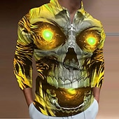 economico Halloween-Giorno dei Morti Per uomo Teschio Polo con zip Maglia da golf Manica Lunga Magliette polo Camicie con Colletto Casual Orrore Abbigliamento casual alla moda Abbigliamento da festa Abiti da festa