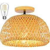 economico Supporti da incasso e semi incasso-plafoniera a led in rattan boho apparecchi di illuminazione a soffitto, plafoniera a semi incasso in rattan con paralume a gabbia intrecciata a mano, plafoniera moderna per corridoio cucina camera da