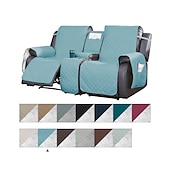זול כיסא הכורסה הסתיים-כיסויי ספה שכיבה של loveseat עם קונסולה, כיסוי לחיות מחמד מונע החלקה לכורסת אהבה כפולה עם רצועות אלסטיות, כיסוי מושב אהבה מפוצל מגן ריהוט