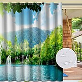 billiga Vattentäta gardiner-2 paneler utomhus gardin integritet vattentät, glidande uteplats gardin draperier, pergola gardiner grommet 3d landskap för lusthus, balkong, veranda, fest, hotell
