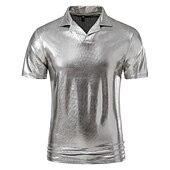 preiswerte Klassisches Poloshirt für Herren-Herren Poloshirt Golfhemd Klub Kubanisches Halsband Kargen Kurzarm Brautkleider schlicht Wellen Neuheit Knopf vorne Regular Fit Silber Schwarz Gold Poloshirt