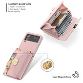 お買い得  サムスン用ケース-電話 ケース 用途 サムスンのギャラクシー Zフリップ6 Z Flip 5 Z Flip 4 Z Flip 3 ハンドバッグの財布 ウォレットカードケース フリップ ジッパ－ 取り外し可能なクロスボディストラップ付き ソリッド PUレザー
