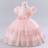 abordables Robes à Fleurs pour Filles-robe de soirée pour filles en bas âge robe de soirée florale robe midi performance maille col rond manches courtes robe active 3-7 ans vin d&#039;été