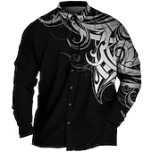 baratos Camisas masculinas plus size-Homens Tamanho Grande Camisa Social Grande e Alto Estampas Abstratas Aberto para a Lateral Imprimir Manga Longa Primavera Verão Esportes Moda Roupa de rua Designer Ao ar livre Rua Blusas