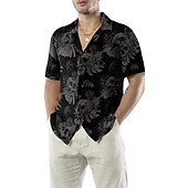 voordelige Tropische planten-Voor heren Doodskoppen Bladeren Tropische planten Overhemd Hawaiiaans overhemd Aloha-shirt Korte mouw Overhemd Strijkijzer Tropisch Modieus Hawaii Casual Hawaii Feestdagen Zwart Paars Bruin S M L