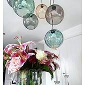 abordables Éclairages pour îlot-led pendentif lumières îlot de cuisine verre soufflé à la main éclairage marbre bleu moderne ferme foyer entrée luminaires plafond suspendu globe sur table