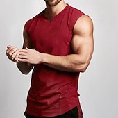 Недорогие Спортивные майки-Муж. Безрукавка Майки Без рукавов V-образный вырез Лето Полотняное плетение Мода Мышцы Тренировка Отпуск спорт Повседневные Черный Белый Винный Футболка для мужчин